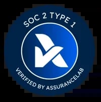 SOC 2 Type I certification badge with white checkmark on blue circle background